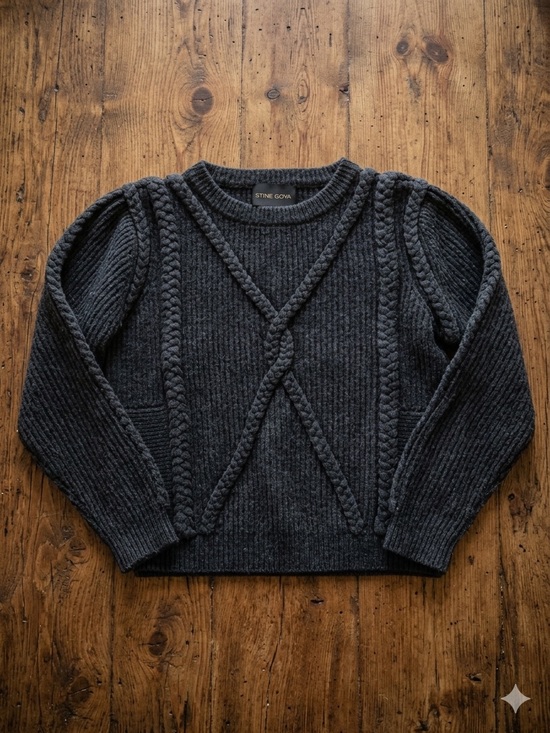 STINE GOYA Sweaters - Stine Goya Dark Grey Braided Detail Heavy Knit Sweater
